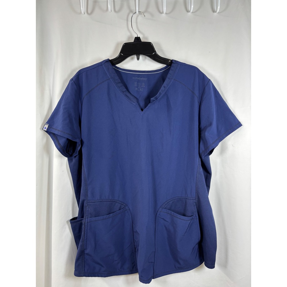 Scrubstar Premium Indigo V-Neck Scrub Top Petite Large WM04B121AP Blue Mesh Side